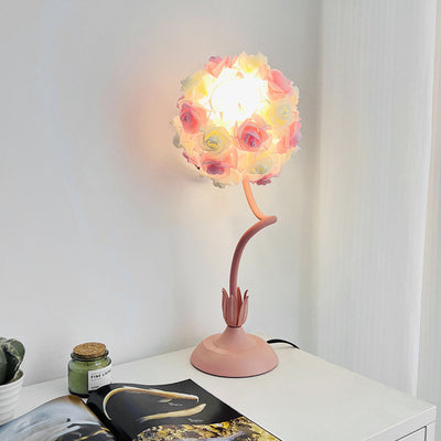 Contemporary Creative Rose Bouquet Iron Hose 1-Light Table Lamp For Bedroom