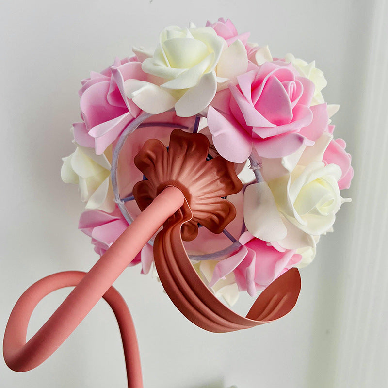 Contemporary Creative Rose Bouquet Iron Hose 1-Light Table Lamp For Bedroom