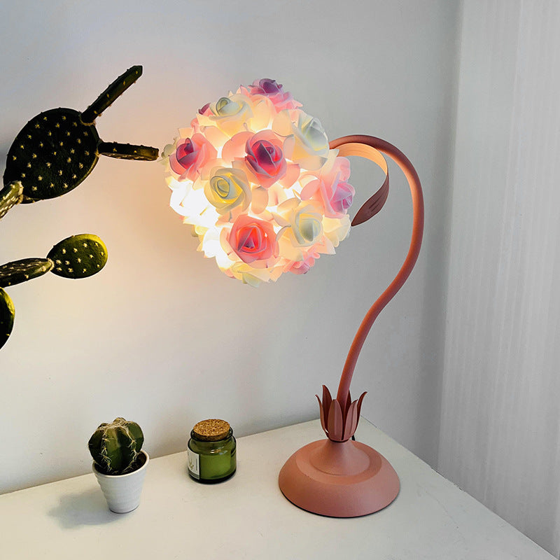 Contemporary Creative Rose Bouquet Iron Hose 1-Light Table Lamp For Bedroom