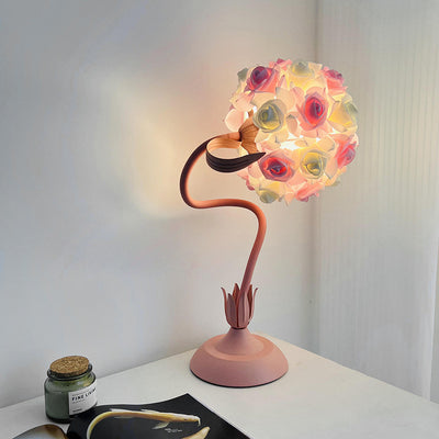Contemporary Creative Rose Bouquet Iron Hose 1-Light Table Lamp For Bedroom