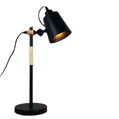 مصباح طاولة خشبي حديدي أسطواني طويل بأسلوب حديث وبسيط مع ضوء واحد لغرفة النوم 