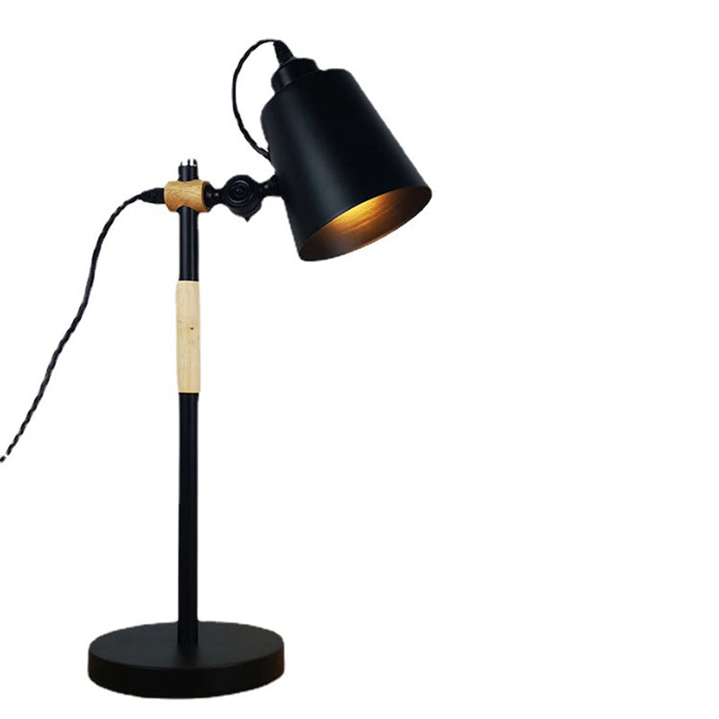 مصباح طاولة خشبي حديدي أسطواني طويل بأسلوب حديث وبسيط مع ضوء واحد لغرفة النوم 