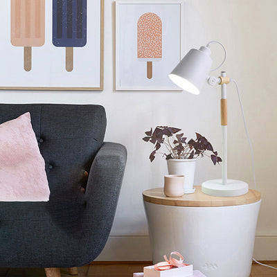 مصباح طاولة خشبي حديدي أسطواني طويل بأسلوب حديث وبسيط مع ضوء واحد لغرفة النوم 