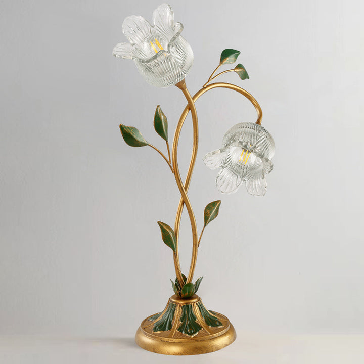 Contemporary Creative Flower Leaf Shape Iron Crystal Glass Shade 1/2 Light Table Lamp For Bedroom