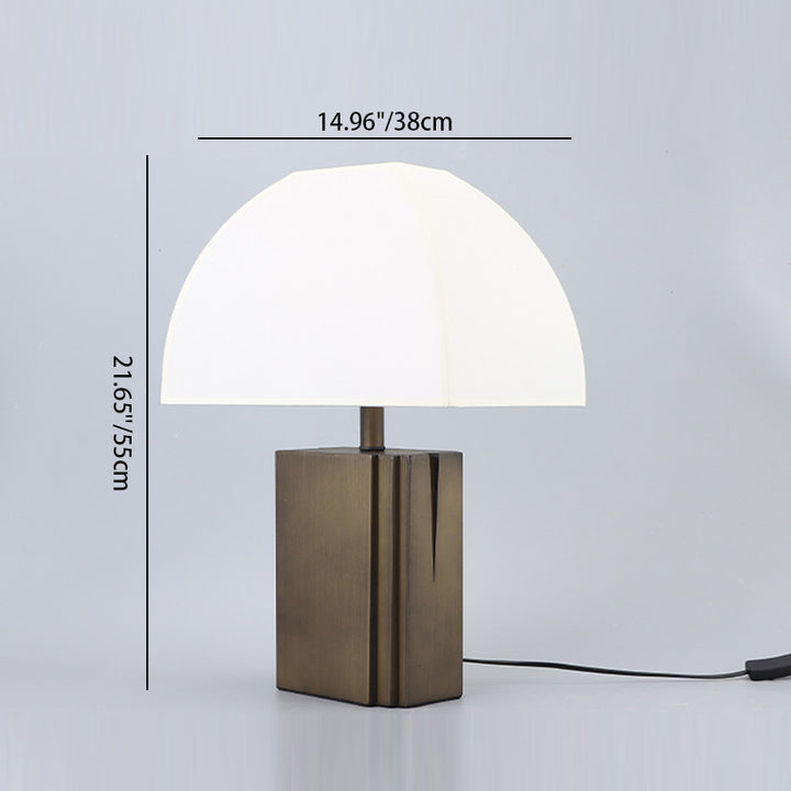 Lampe de table contemporaine rétro à base rectangulaire, demi-cercle, trapèze avec abat-jour en tissu et métal à 1 lumière pour salon 