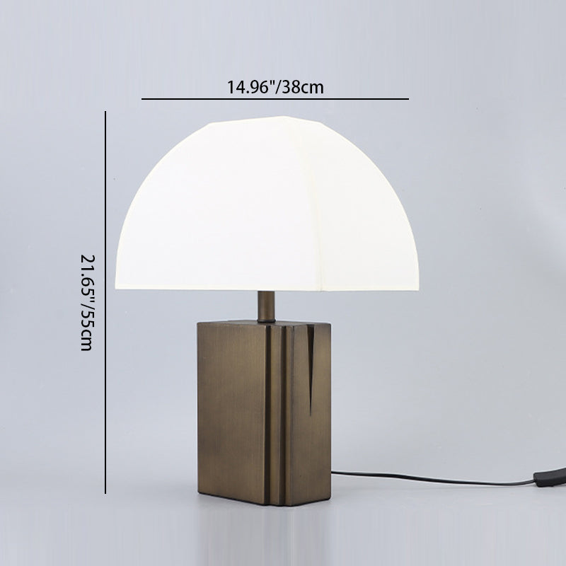 Zeitgenössische Retro Rechteckige Basis Halbkreis Trapez Stoffabdeckung Metall 1-Licht Tischlampe für Wohnzimmer 