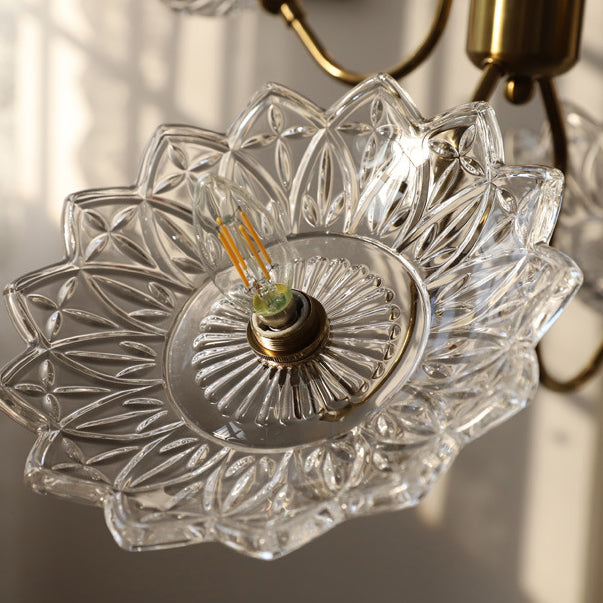 Traditional French Branch Flower Iron Frame Glass Shade 4/6-Light Chandelier For Living Room