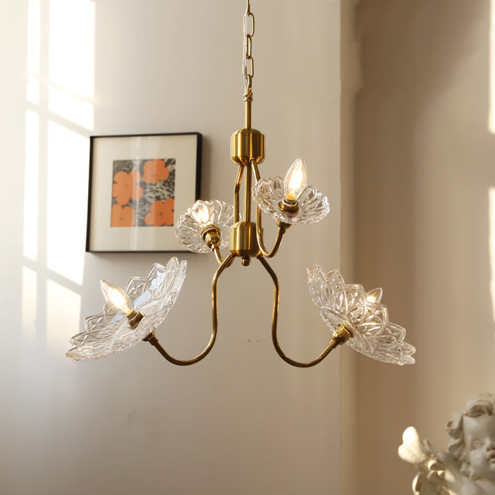 Lustre à 4/6 lumières avec abat-jour en verre et cadre en fer orné de fleurs de style traditionnel français pour le salon 