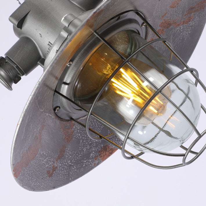Zeitgenössische industrielle runde Eisenkäfig-Glas 1-Licht Pendelleuchte für Wohnzimmer 