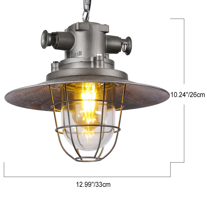 Zeitgenössische industrielle runde Eisenkäfig-Glas 1-Licht Pendelleuchte für Wohnzimmer 