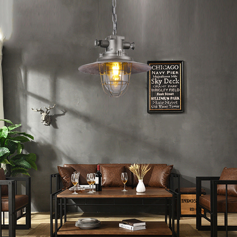Zeitgenössische industrielle runde Eisenkäfig-Glas 1-Licht Pendelleuchte für Wohnzimmer 