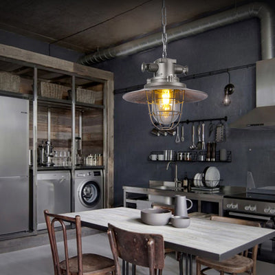 Zeitgenössische industrielle runde Eisenkäfig-Glas 1-Licht Pendelleuchte für Wohnzimmer 