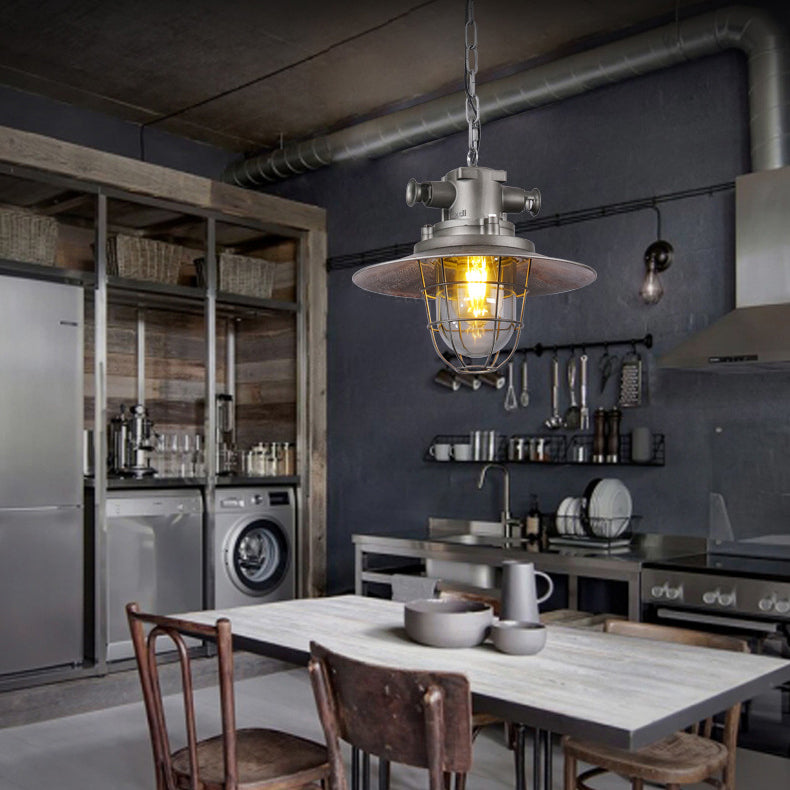 Zeitgenössische industrielle runde Eisenkäfig-Glas 1-Licht Pendelleuchte für Wohnzimmer 