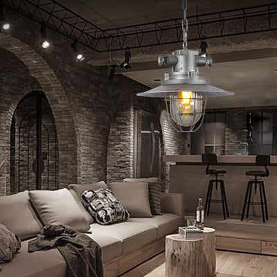 Zeitgenössische industrielle runde Eisenkäfig-Glas 1-Licht Pendelleuchte für Wohnzimmer 