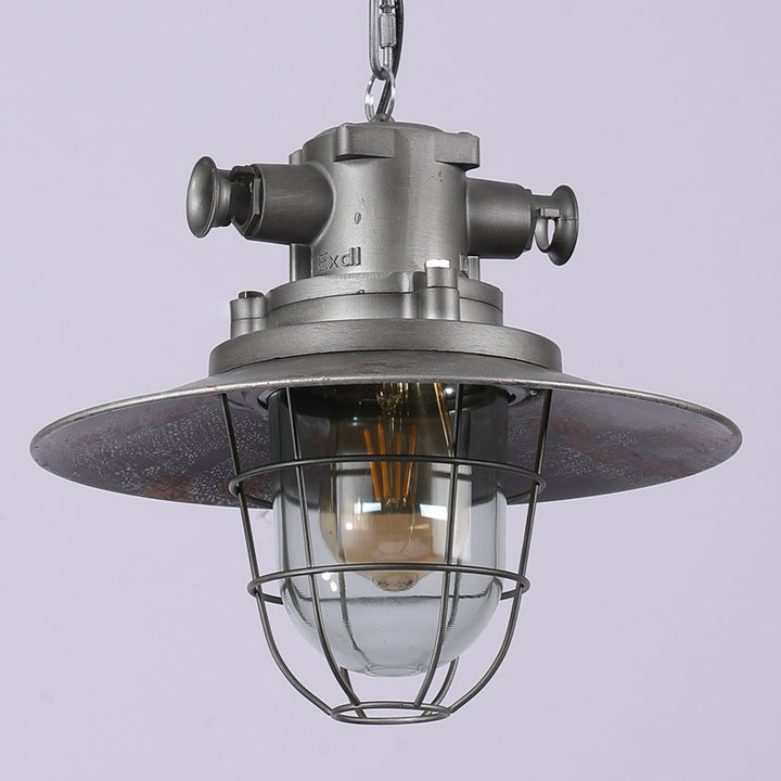 Contemporary Industrial Round Iron Cage Glass 1-Light Pendant Light For Living Room