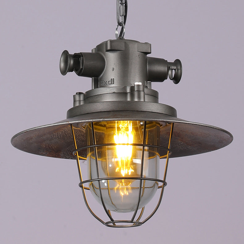 Zeitgenössische industrielle runde Eisenkäfig-Glas 1-Licht Pendelleuchte für Wohnzimmer 