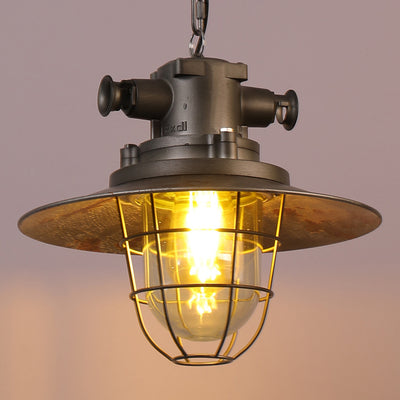 Zeitgenössische industrielle runde Eisenkäfig-Glas 1-Licht Pendelleuchte für Wohnzimmer 