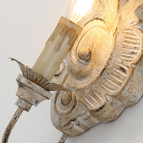 Traditional Vintage Leaf Shape Candelabra Iron Solid Wood 1-Light Wall Sconce Lamp For Bedroom