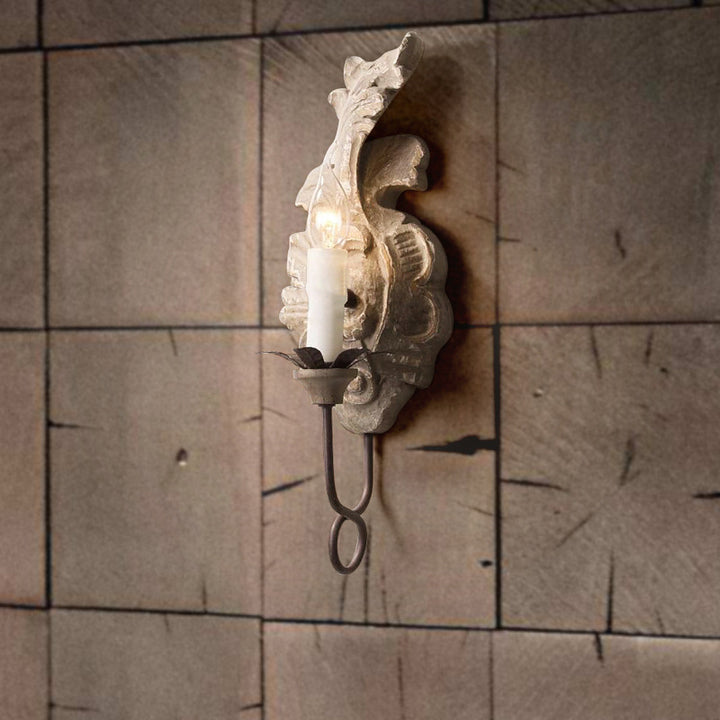 Applique Murale à 1 Lumière en Fer et Bois Massif de Forme Feuille Vintage Traditionnelle pour Chambre 
