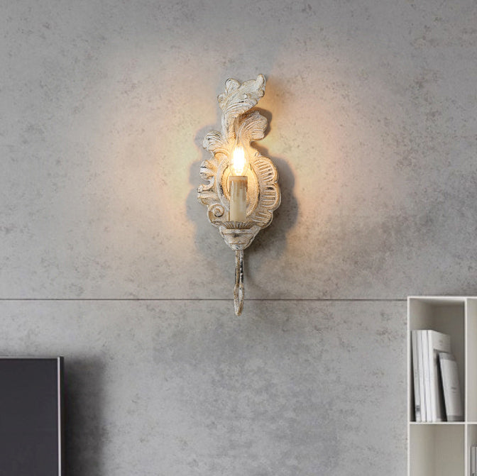 Traditional Vintage Leaf Shape Candelabra Iron Solid Wood 1-Light Wall Sconce Lamp For Bedroom