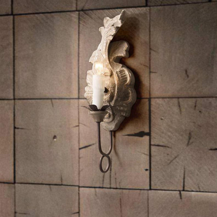 Traditional Vintage Leaf Shape Candelabra Iron Solid Wood 1-Light Wall Sconce Lamp For Bedroom