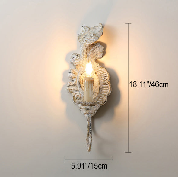 Applique Murale à 1 Lumière en Fer et Bois Massif de Forme Feuille Vintage Traditionnelle pour Chambre 