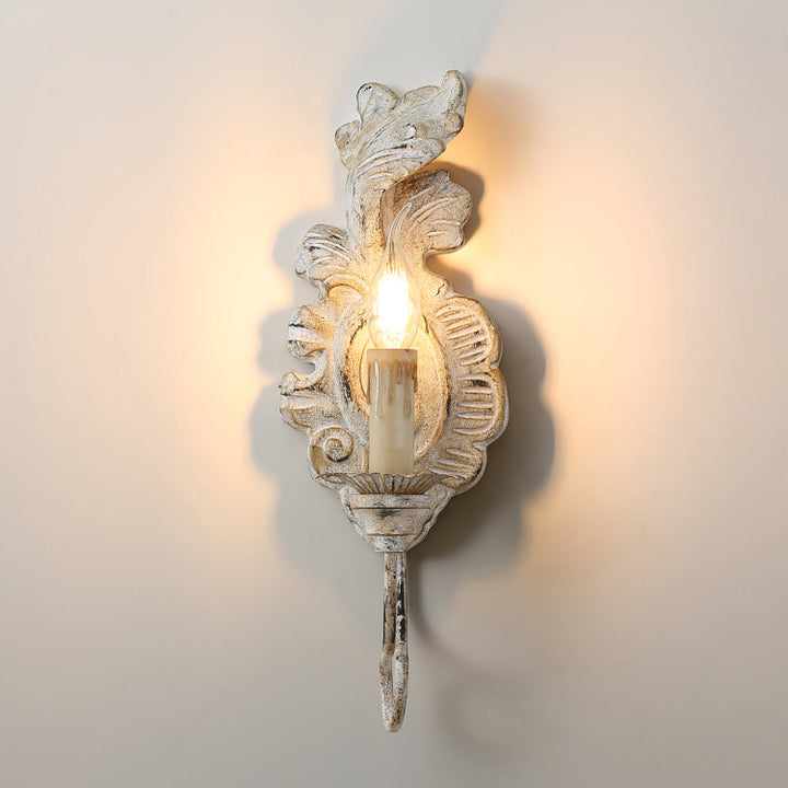Traditional Vintage Leaf Shape Candelabra Iron Solid Wood 1-Light Wall Sconce Lamp For Bedroom