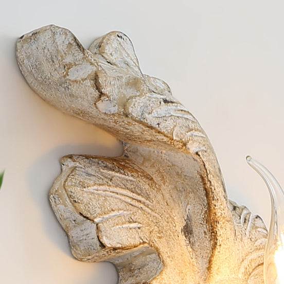 Traditional Vintage Leaf Shape Candelabra Iron Solid Wood 1-Light Wall Sconce Lamp For Bedroom