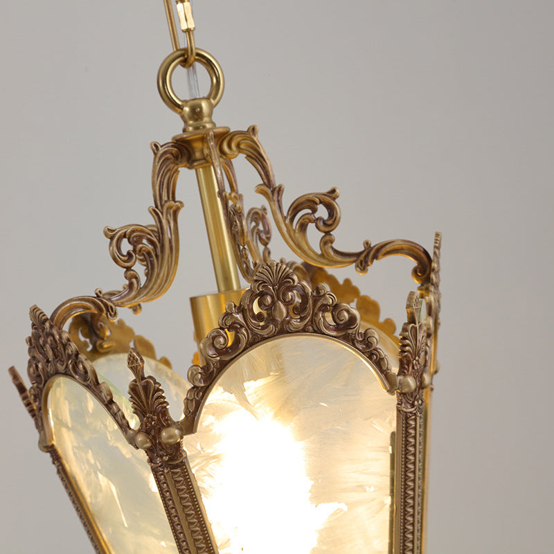 Lustre suspendu en laiton massif avec verre à glace quadrilatéral traditionnel français à dentelle pour salon 