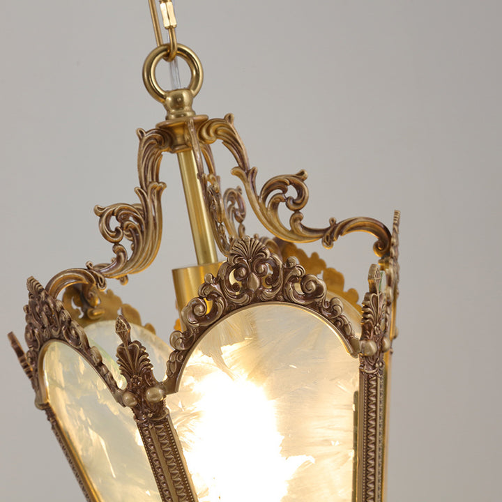 Lustre suspendu en laiton massif avec verre à glace quadrilatéral traditionnel français à dentelle pour salon 