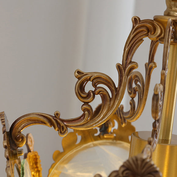 Lustre suspendu en laiton massif avec verre à glace quadrilatéral traditionnel français à dentelle pour salon 