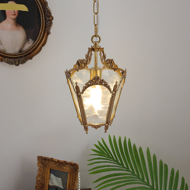 Lustre suspendu en laiton massif avec verre à glace quadrilatéral traditionnel français à dentelle pour salon 