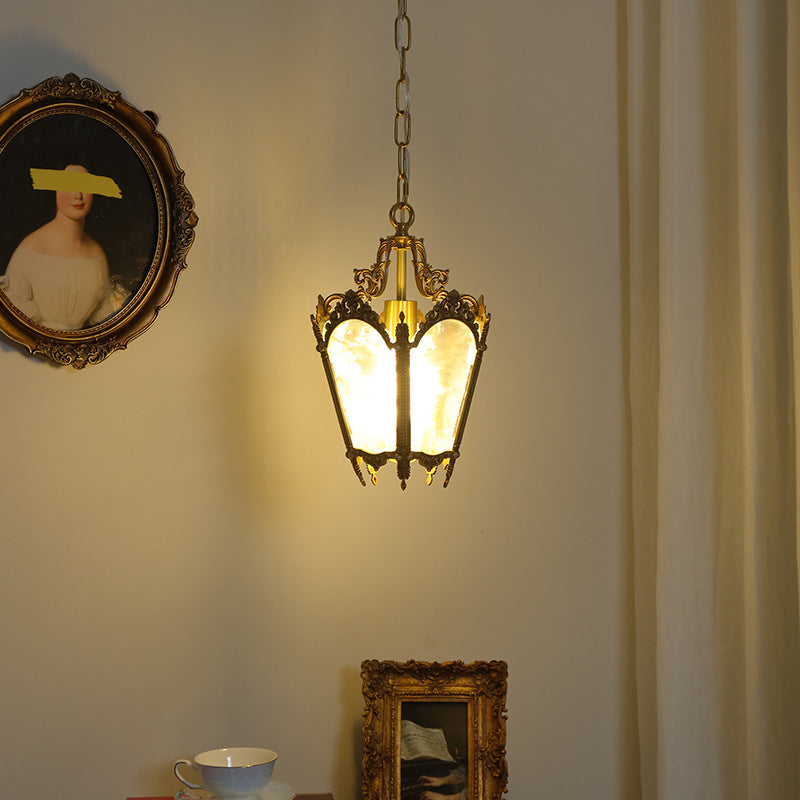 Lustre suspendu en laiton massif avec verre à glace quadrilatéral traditionnel français à dentelle pour salon 