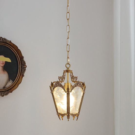 Lustre suspendu en laiton massif avec verre à glace quadrilatéral traditionnel français à dentelle pour salon 