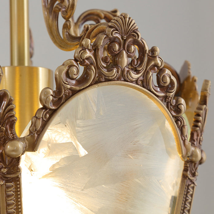 Lustre suspendu en laiton massif avec verre à glace quadrilatéral traditionnel français à dentelle pour salon 