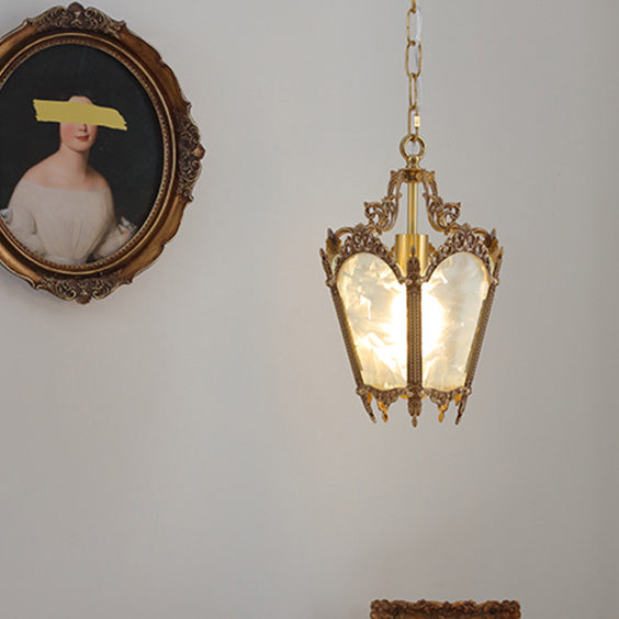 Lustre suspendu en laiton massif avec verre à glace quadrilatéral traditionnel français à dentelle pour salon 