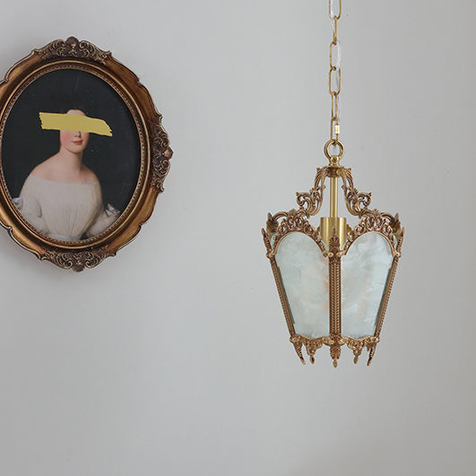 Lustre suspendu en laiton massif avec verre à glace quadrilatéral traditionnel français à dentelle pour salon 