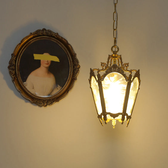 Lustre suspendu en laiton massif avec verre à glace quadrilatéral traditionnel français à dentelle pour salon 