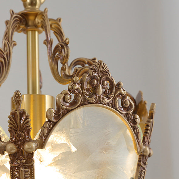 Lustre suspendu en laiton massif avec verre à glace quadrilatéral traditionnel français à dentelle pour salon 