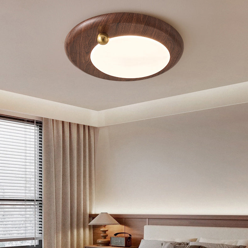 Plafonnier LED moderne minimaliste rond avec cercles concentriques en grain de bois, fer et acrylique pour salon 