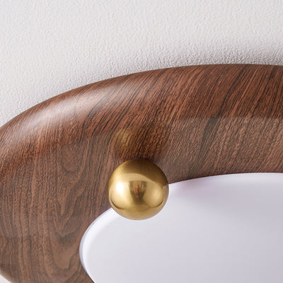 Plafonnier LED moderne minimaliste rond avec cercles concentriques en grain de bois, fer et acrylique pour salon 