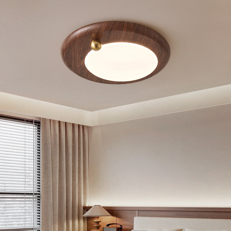 Plafonnier LED moderne minimaliste rond avec cercles concentriques en grain de bois, fer et acrylique pour salon 