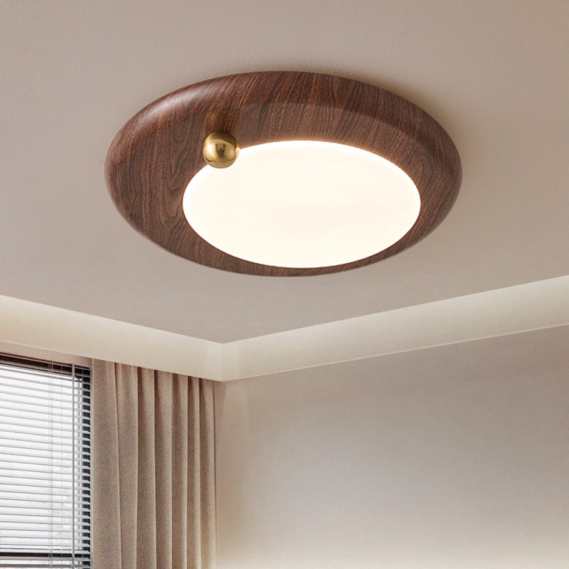 Plafonnier LED moderne minimaliste rond avec cercles concentriques en grain de bois, fer et acrylique pour salon 