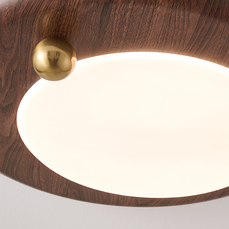 Plafonnier LED moderne minimaliste rond avec cercles concentriques en grain de bois, fer et acrylique pour salon 
