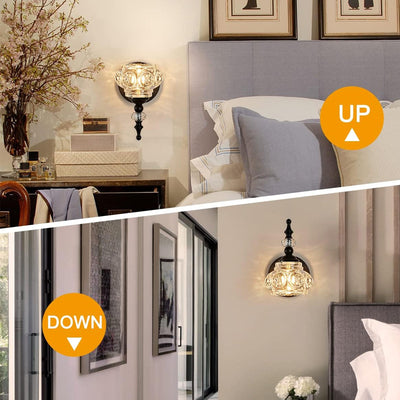 Lampe murale moderne minimaliste à une lumière en forme de hochet avec poteau incurvé en cristal et fer pour salon 