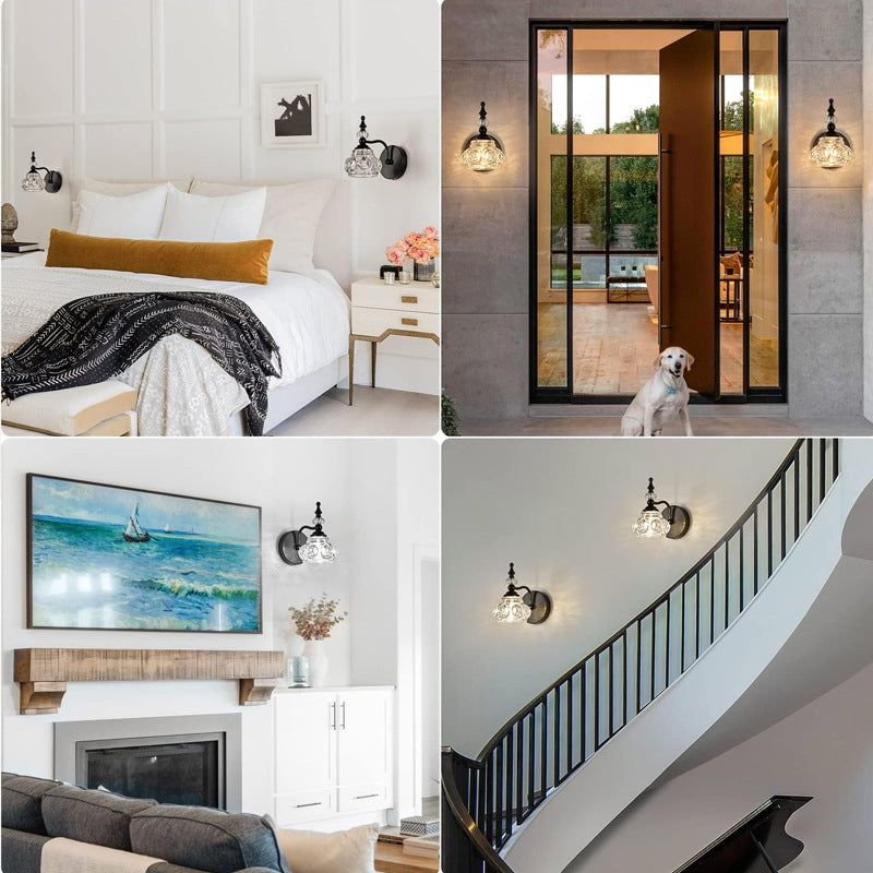 Lampe murale moderne minimaliste à une lumière en forme de hochet avec poteau incurvé en cristal et fer pour salon 