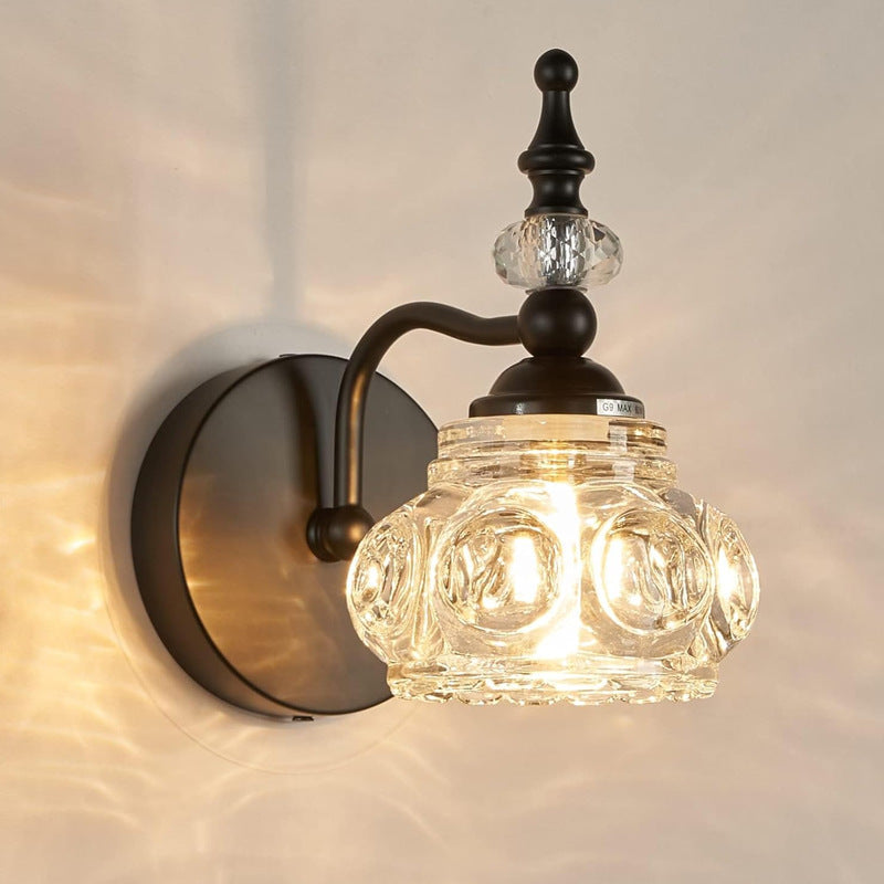 Lampe murale moderne minimaliste à une lumière en forme de hochet avec poteau incurvé en cristal et fer pour salon 