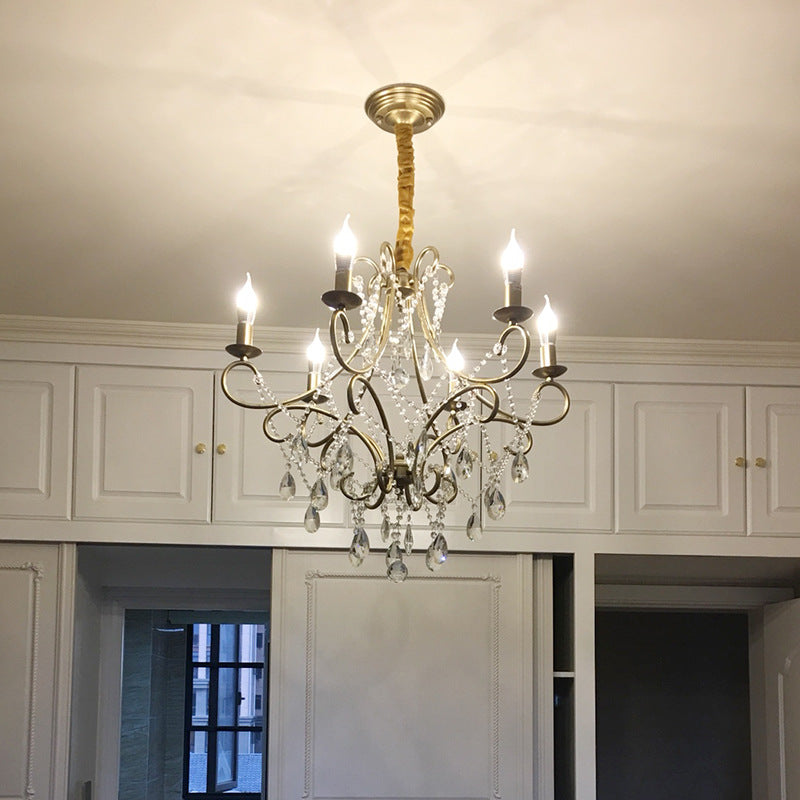 Traditional French Branch Candelabra Iron Frame Crystal 1/3/6/8 Light Chandelier For Living Room