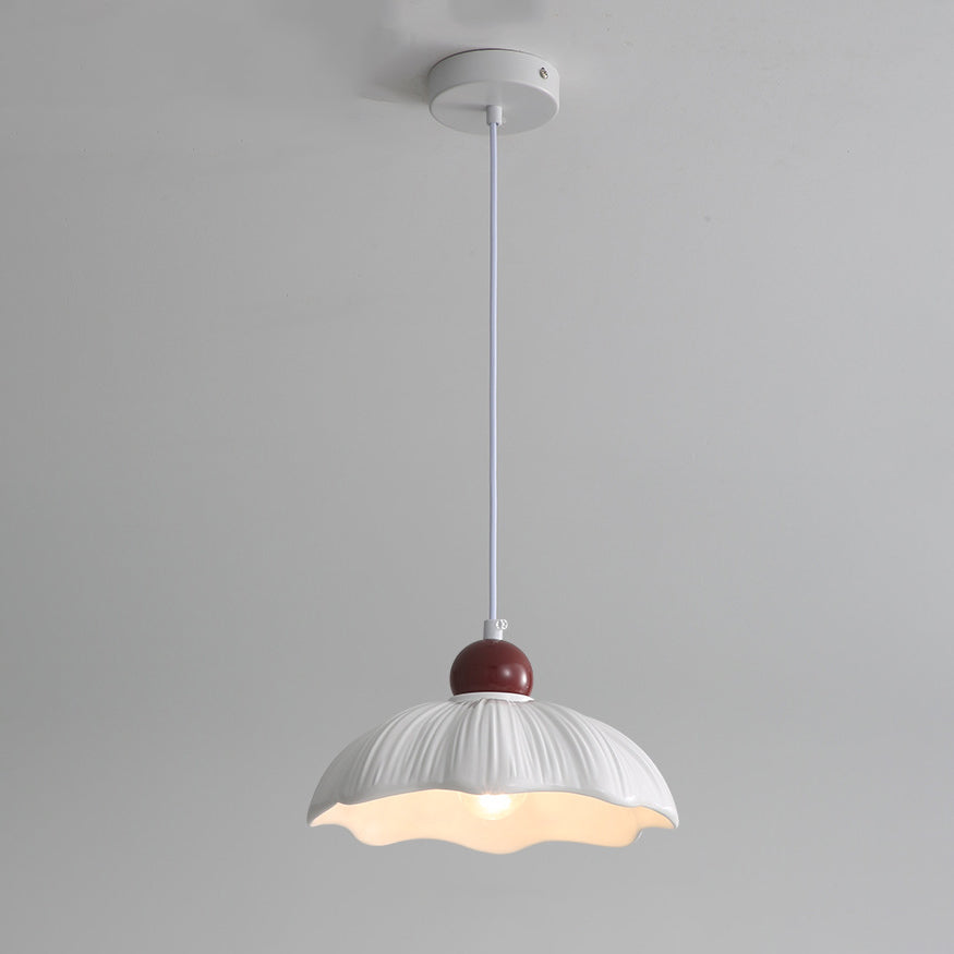 Moderne minimalistische runde Blumenharz-Schirm-Hardware-Basis 1-Licht-Pendelleuchte für Schlafzimmer 