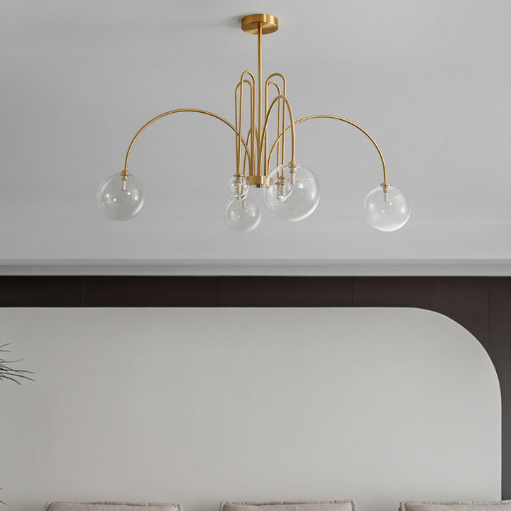 Lustre Contemporain Nordique à Tige Courbée Branche Orbe en Verre Cuivré 4/6/8 Lumières Pour Salon 